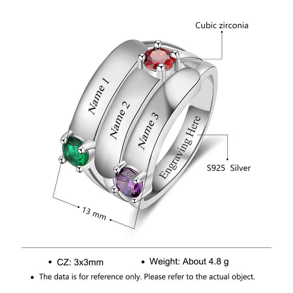 Personalized Jewelry for Women - Three Engraved Names Jewelry - Sterling Silver Promise Ring for Women - Personalized Jewel