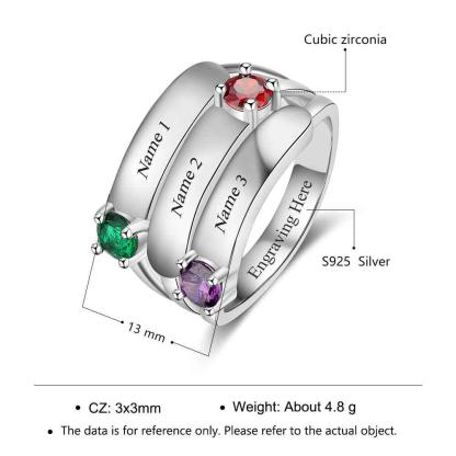 Personalized Jewelry for Women - Three Engraved Names Jewelry - Sterling Silver Promise Ring for Women - Personalized Jewel