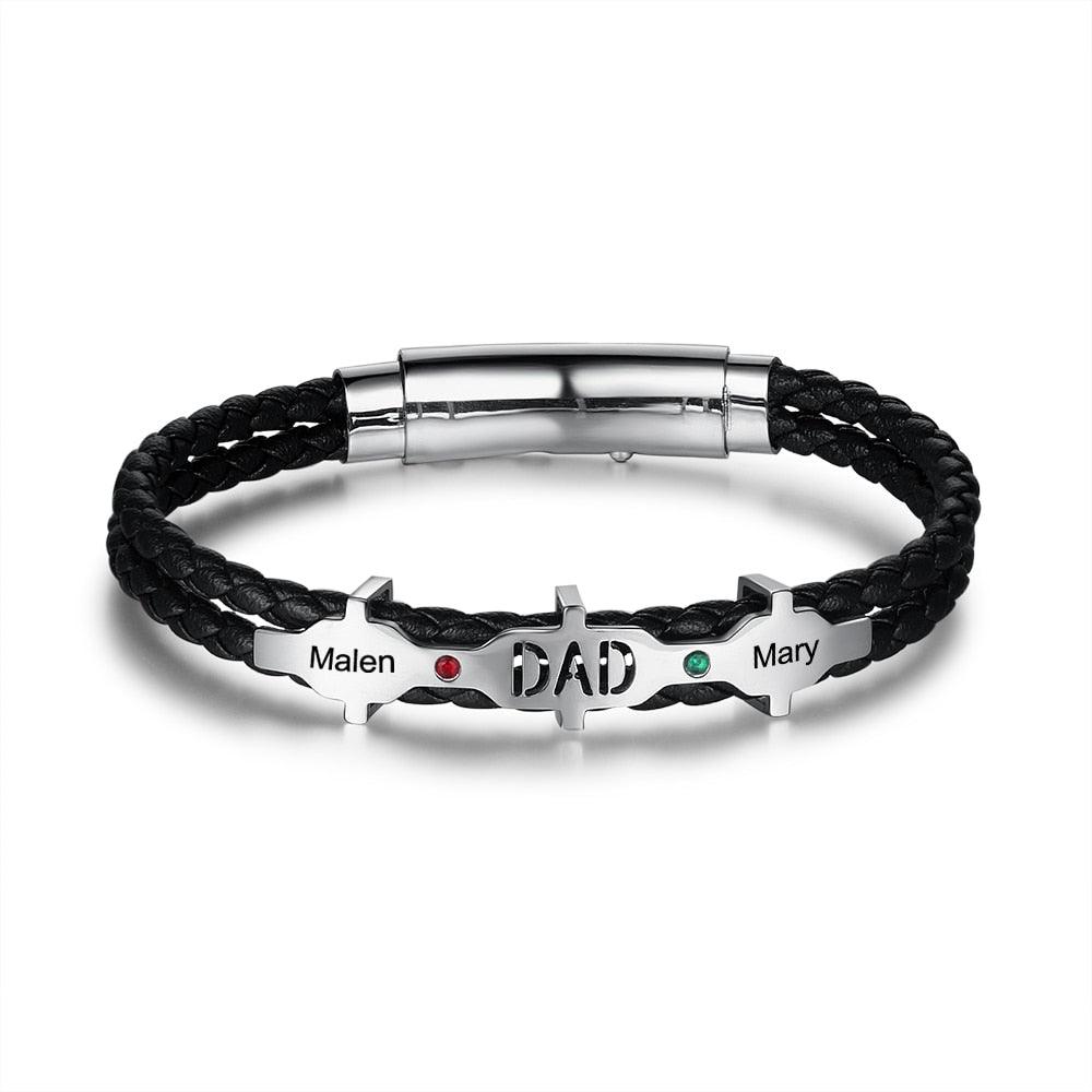 Personalized Leather Engraved Bracelet for Men Trendy Personalized Black Bracelet for Men - Personalized Jewel
