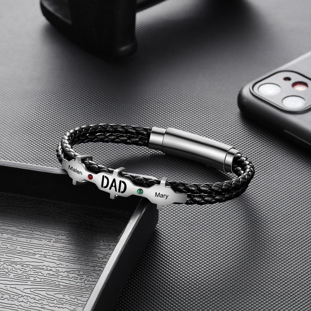 Personalized Leather Engraved Bracelet for Men Trendy Personalized Black Bracelet for Men-Personalized Jewels