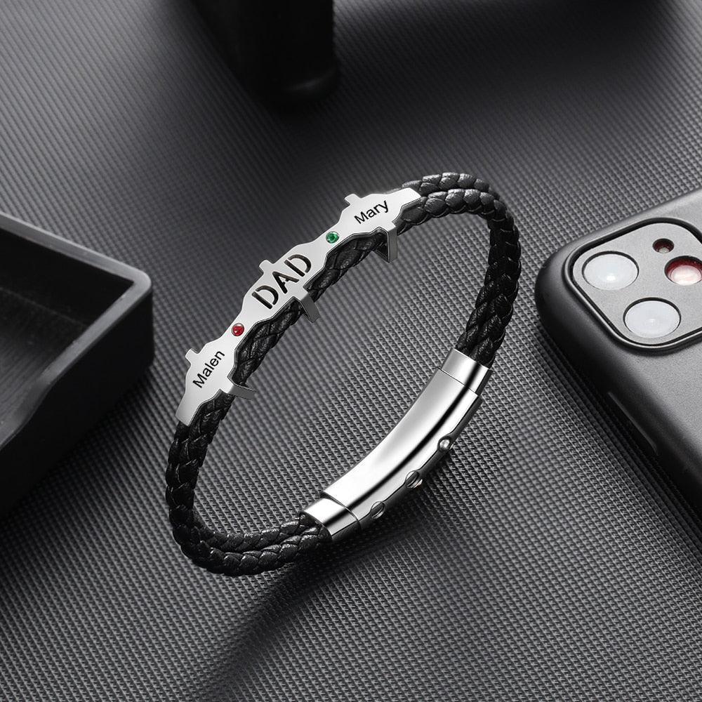 Personalized Leather Engraved Bracelet for Men Trendy Personalized Black Bracelet for Men - Personalized Jewel