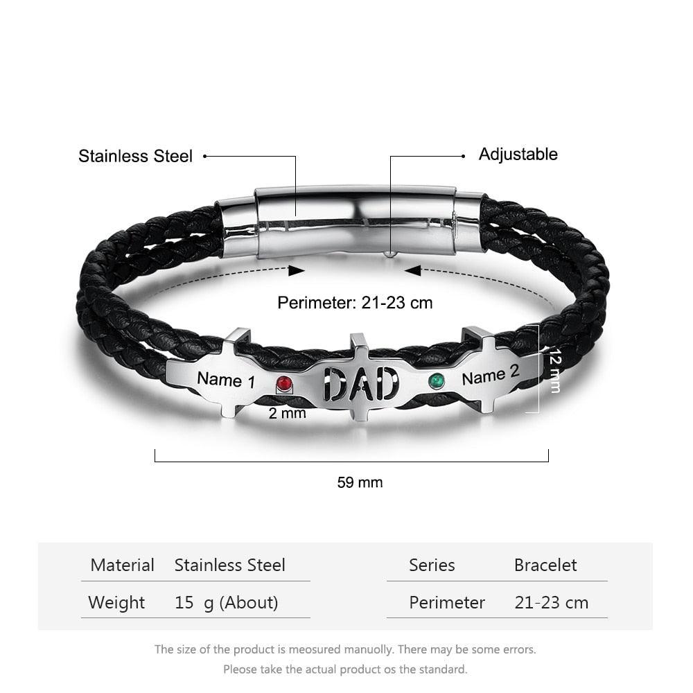 Personalized Leather Engraved Bracelet for Men Trendy Personalized Black Bracelet for Men-Personalized Jewels