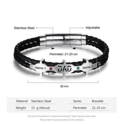 Personalized Leather Engraved Bracelet for Men Trendy Personalized Black Bracelet for Men - Personalized Jewel