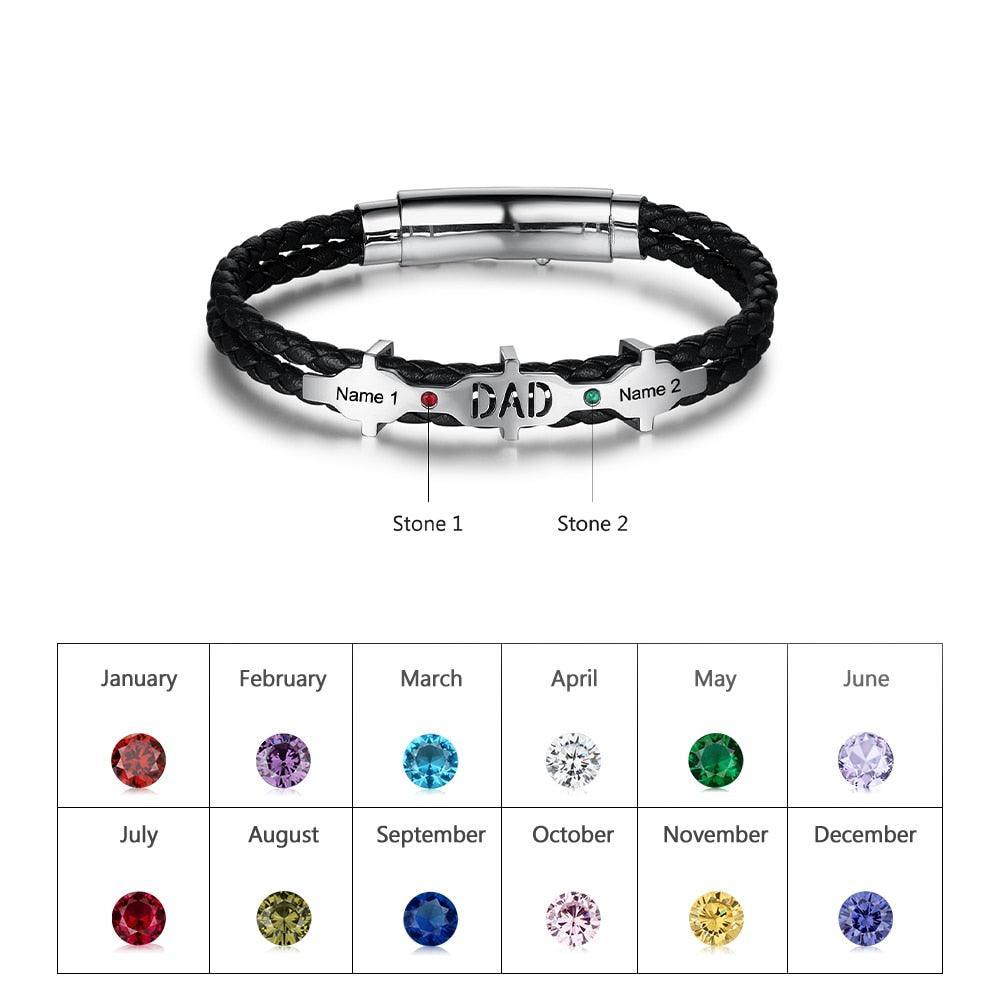 Personalized Leather Engraved Bracelet for Men Trendy Personalized Black Bracelet for Men-Personalized Jewels