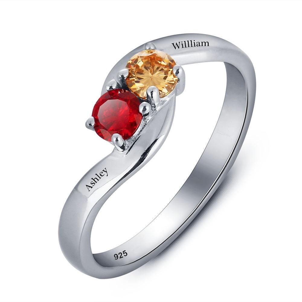 Personalized Love Promise Rings - Engraved Two Layer Names & Birthstone, Elegant Jewelry for Women - Classic On-Trend Jewelry Collection For Women Of All Ages - Personalized Jewel
