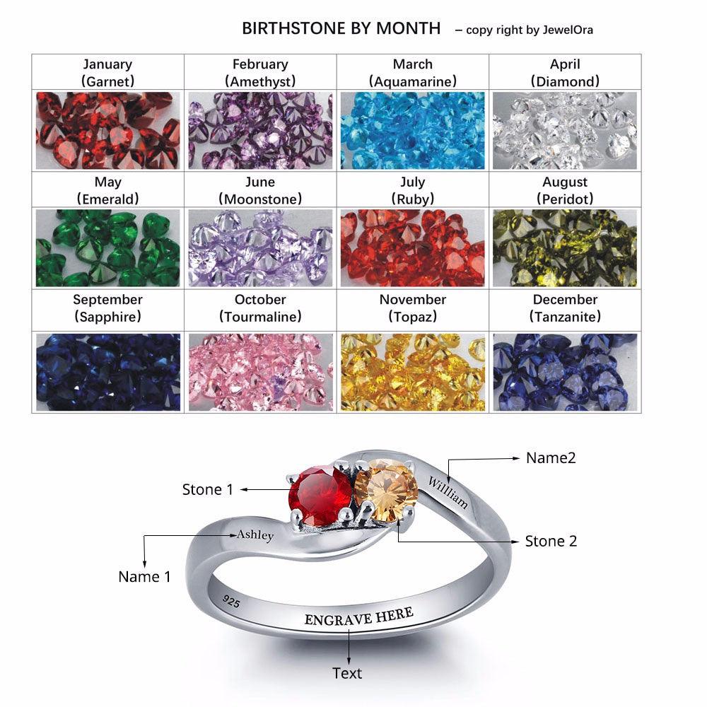 Personalized Love Promise Rings - Engraved Two Layer Names & Birthstone, Elegant Jewelry for Women - Classic On-Trend Jewelry Collection For Women Of All Ages - Personalized Jewel