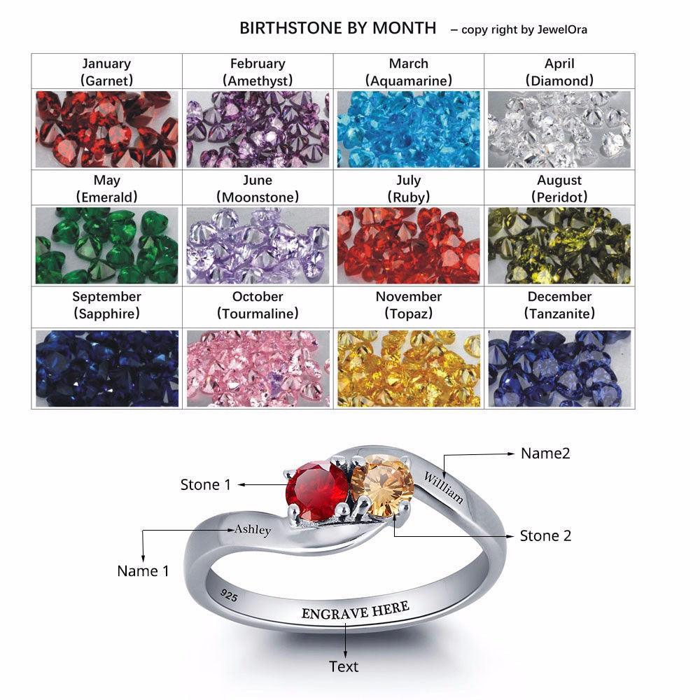 Personalized Love Promise Rings - Engraved Two Layer Names & Birthstone, Elegant Jewelry for Women - Classic On-Trend Jewelry Collection For Women Of All Ages - Personalized Jewel
