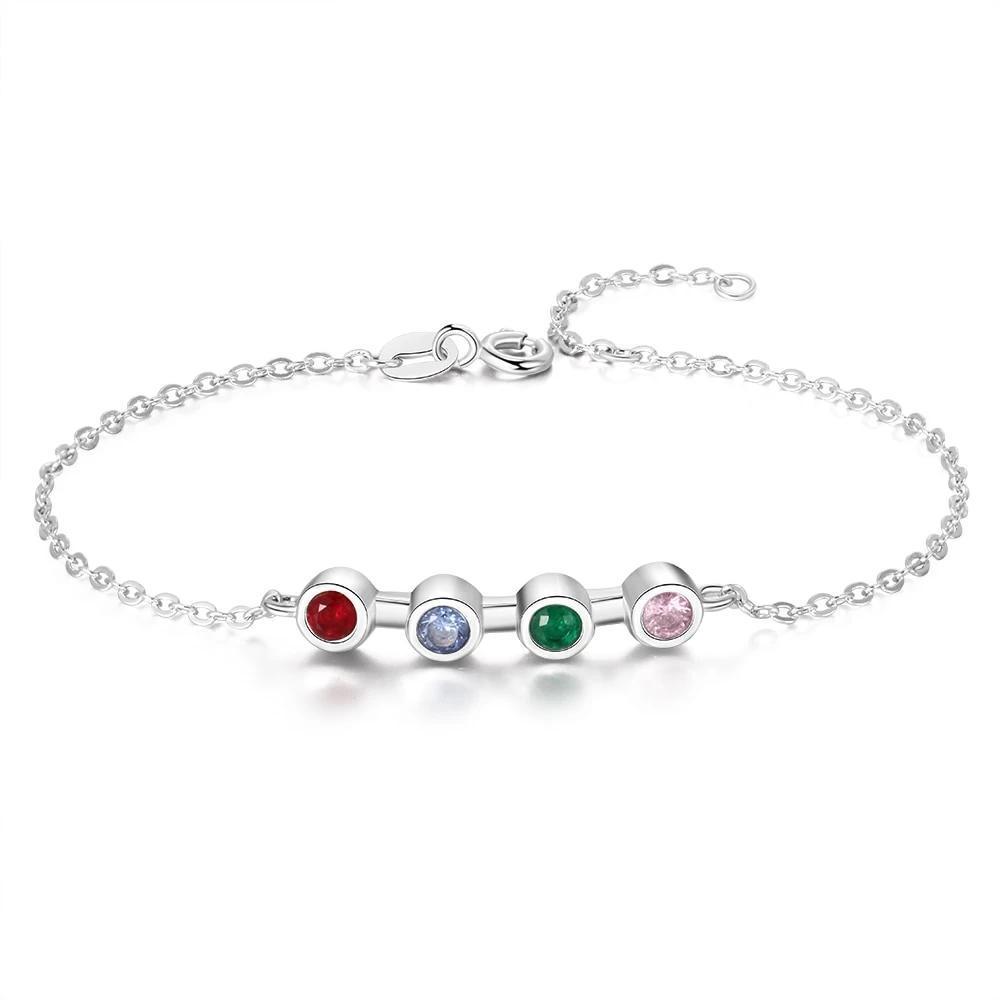 Personalized Mother Bracelet with 4 Round Zircon Birthstones, Customized Jewelry bangles for Women - Personalized Jewel