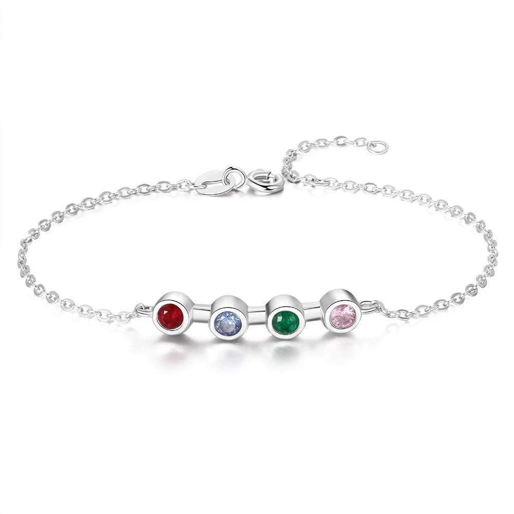 Personalized Mother Bracelet with 4 Round Zircon Birthstones, Customized Jewelry bangles for Women - Personalized Jewel