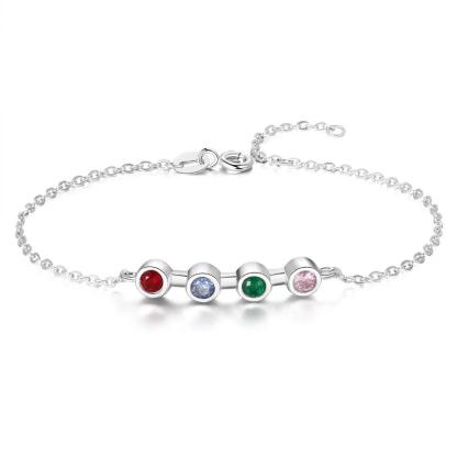 Personalized Mother Bracelet with 4 Round Zircon Birthstones, Customized Jewelry bangles for Women - Personalized Jewel