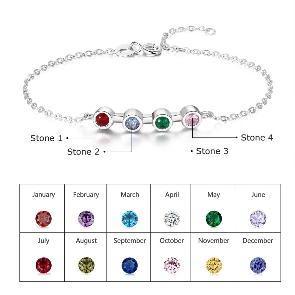 Personalized Mother Bracelet with 4 Round Zircon Birthstones, Customized Jewelry bangles for Women - Personalized Jewel