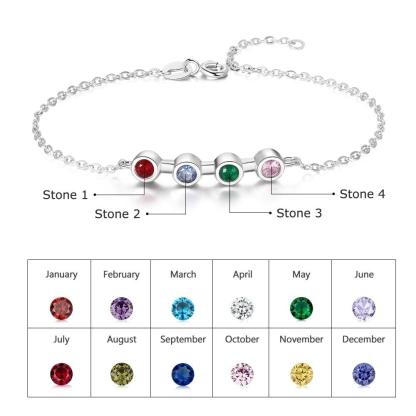 Personalized Mother Bracelet with 4 Round Zircon Birthstones, Customized Jewelry bangles for Women - Personalized Jewel