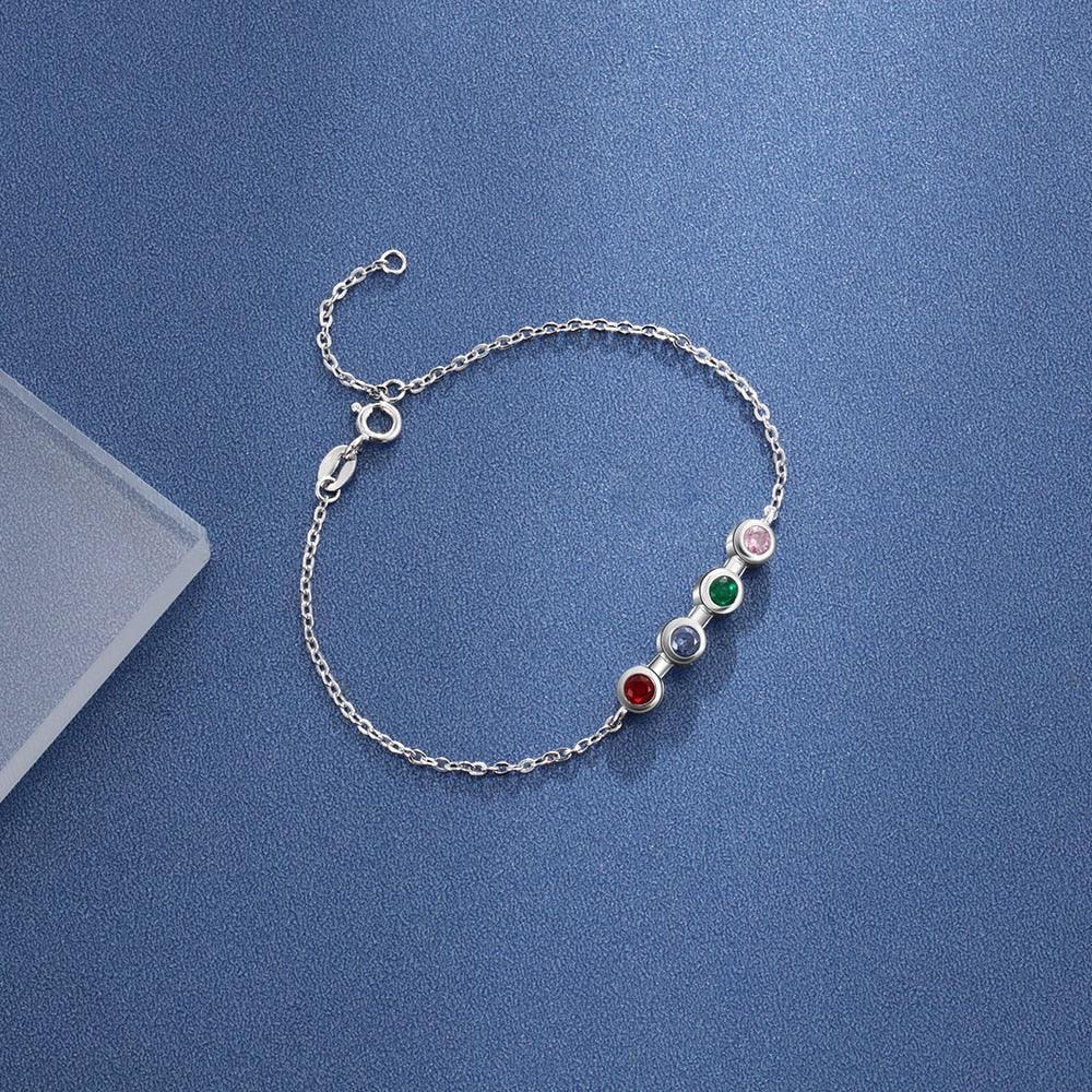 Personalized Mother Bracelet with 4 Round Zircon Birthstones, Customized Jewelry bangles for Women - Personalized Jewel
