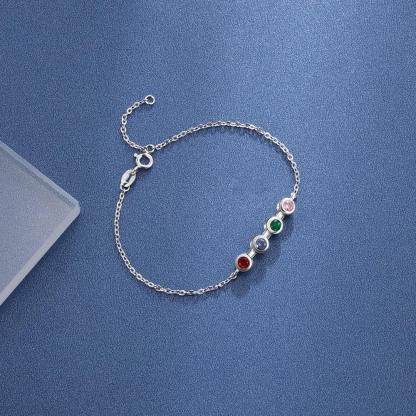 Personalized Mother Bracelet with 4 Round Zircon Birthstones, Customized Jewelry bangles for Women - Personalized Jewel