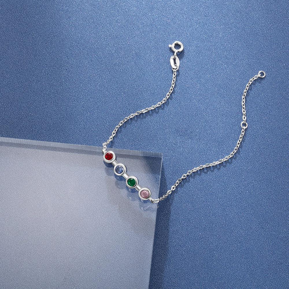 Personalized Mother Bracelet with 4 Round Zircon Birthstones, Customized Jewelry bangles for Women - Personalized Jewel