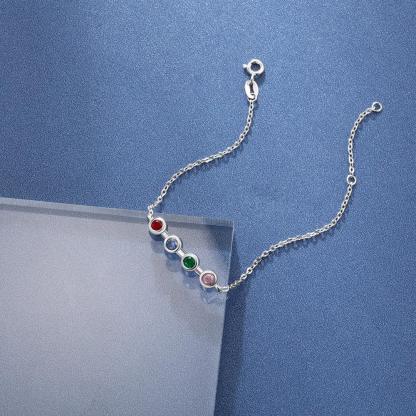 Personalized Mother Bracelet with 4 Round Zircon Birthstones, Customized Jewelry bangles for Women - Personalized Jewel