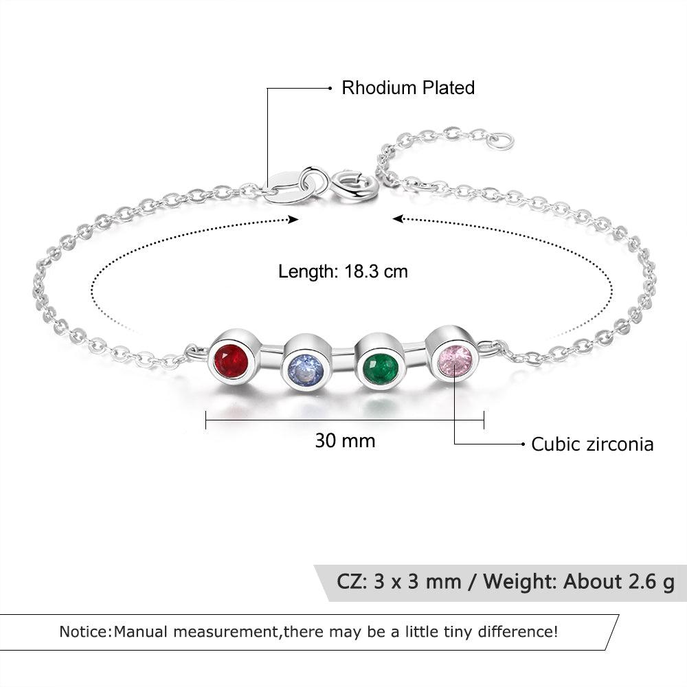 Personalized Mother Bracelet with 4 Round Zircon Birthstones, Customized Jewelry bangles for Women - Personalized Jewel