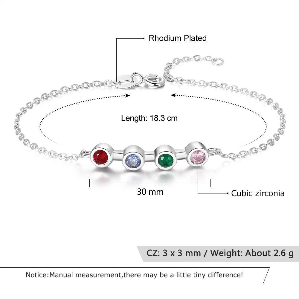 Personalized Mother Bracelet with 4 Round Zircon Birthstones, Customized Jewelry bangles for Women - Personalized Jewel