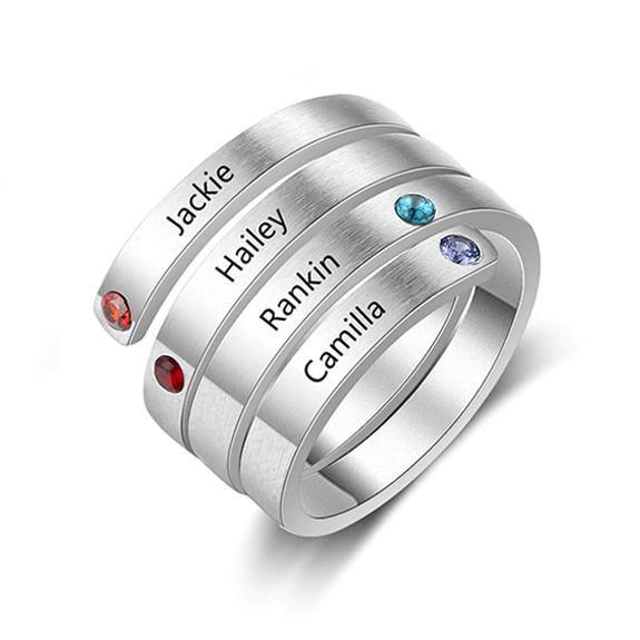 Personalized Mothers Ring - Four Custom Names - Four Custom Birthstones - Customized Gifts for Women - Personalized Jewel
