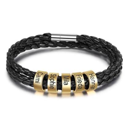 Personalized Multilayer Leather Bracelet - PU Leather Vintage Name Beads Braided Band - Personalized Jewel