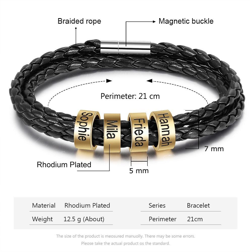Personalized Multilayer Leather Bracelet - PU Leather Vintage Name Beads Braided Band - Personalized Jewel