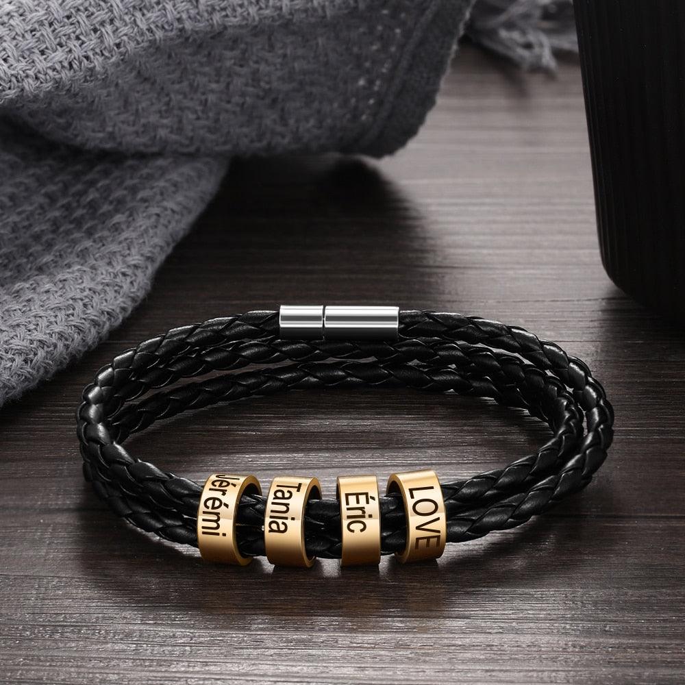 Personalized Multilayer Leather Bracelet - PU Leather Vintage Name Beads Braided Band - Personalized Jewel