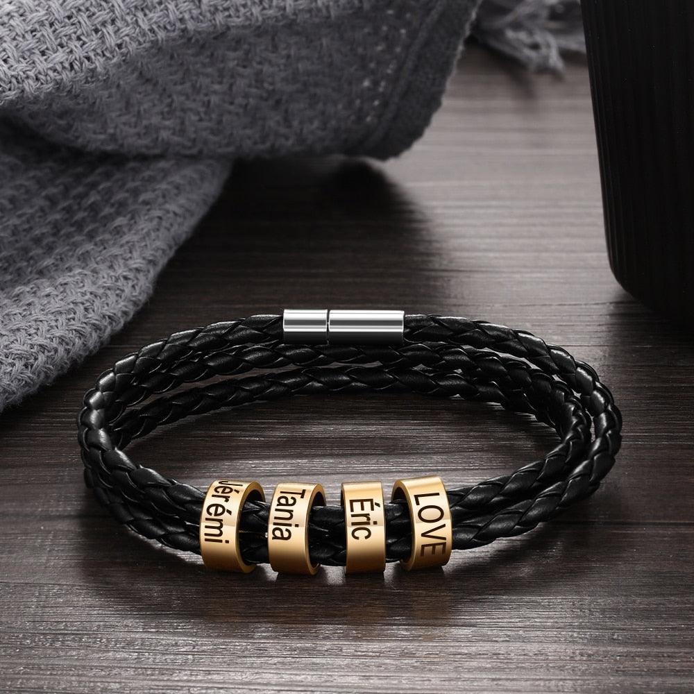 Personalized Multilayer Leather Bracelet - PU Leather Vintage Name Beads Braided Band - Personalized Jewel