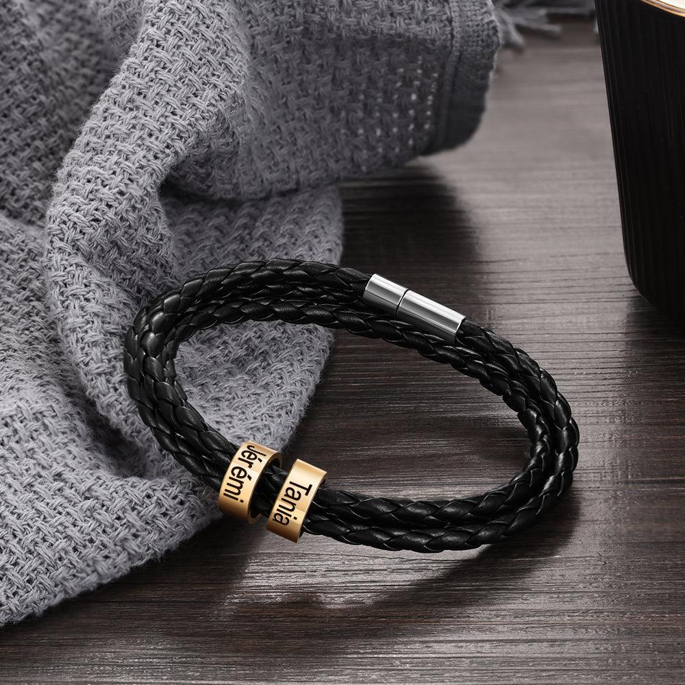Personalized Multilayer Leather Bracelet - PU Leather Vintage Name Beads Braided Band - Personalized Jewel