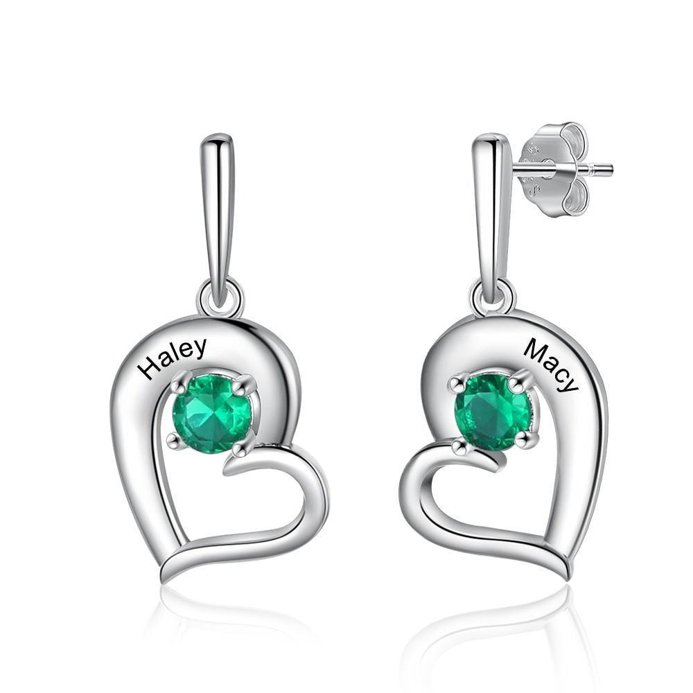 Personalized Name And Birthstone Engraved Drop Earring-Personalized Jewels