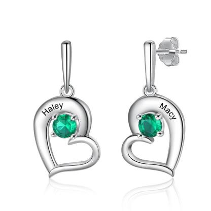 Personalized Name And Birthstone Engraved Drop Earring - Personalized Jewel