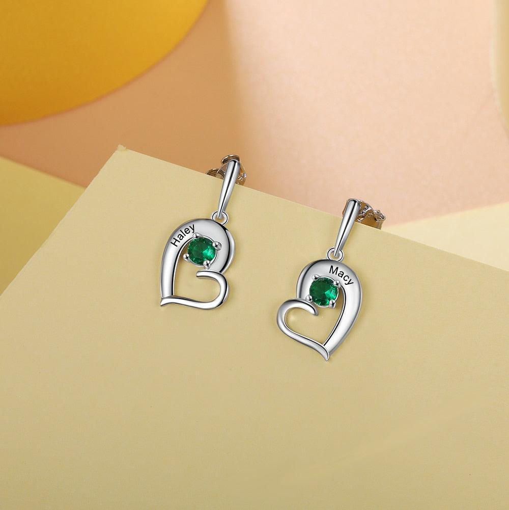 Personalized Name And Birthstone Engraved Drop Earring-Personalized Jewels