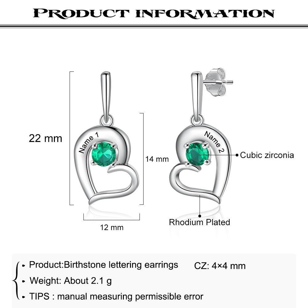 Personalized Name And Birthstone Engraved Drop Earring-Personalized Jewels