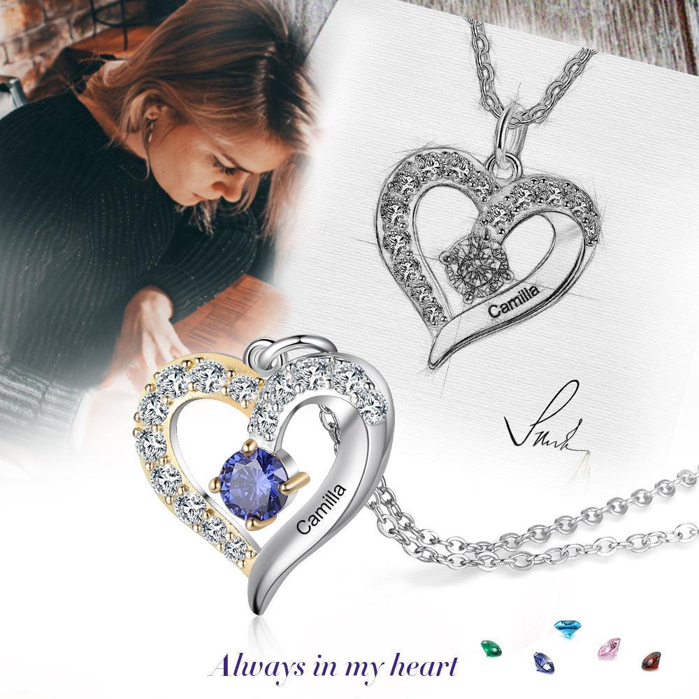 Personalized One Custom Name And Birthstone Pendant Necklace - Personalized Jewel
