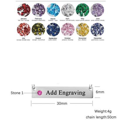 Personalized Name Bar Customized Nameplate And Birthstone Pendant Necklace-Personalized Jewels