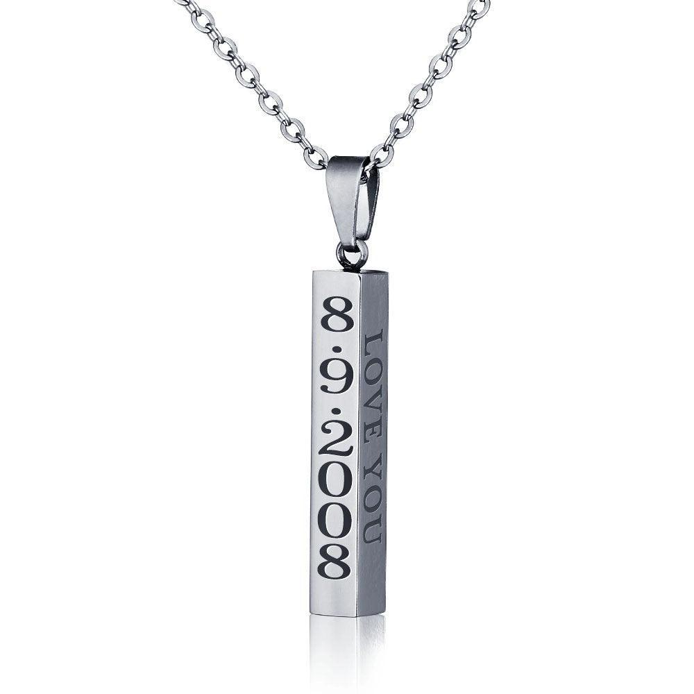 Personalized Name Date Necklace Engravable Vertical Bar Pendant-Personalized Jewels