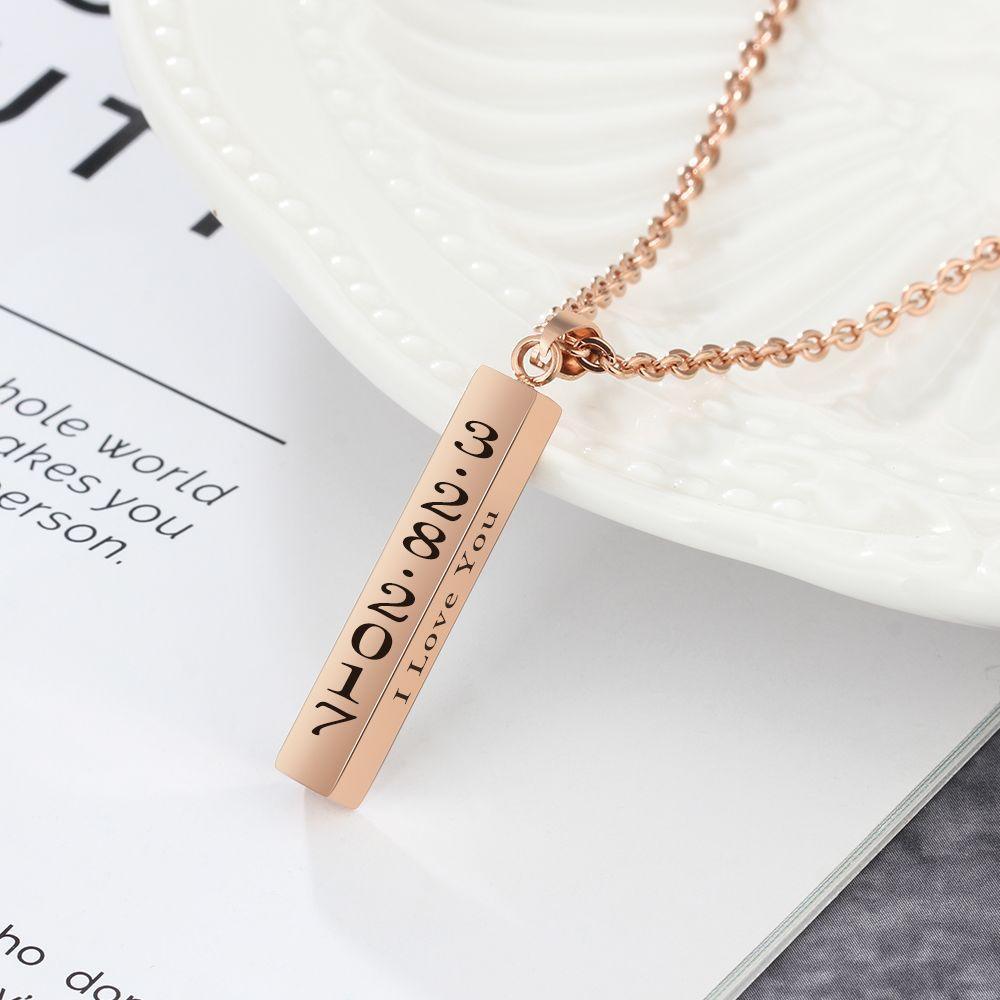 Personalized Name Date Necklace Engravable Vertical Bar Pendant-Personalized Jewels