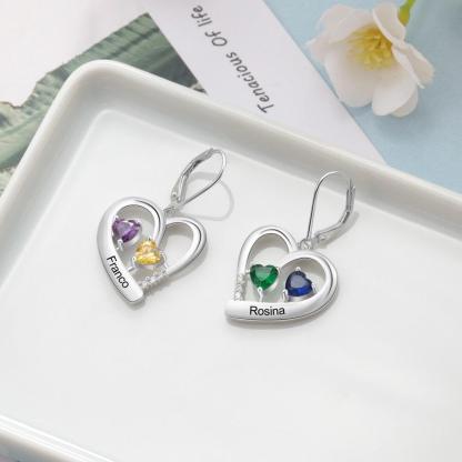 Personalized Name Engraved And 4 Birthstones Earrings for Women - Personalized Jewel