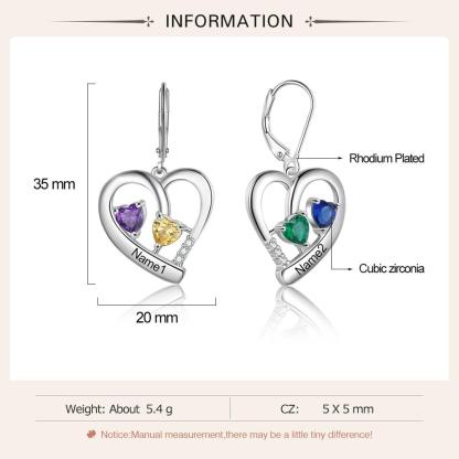Personalized Name Engraved And 4 Birthstones Earrings for Women - Personalized Jewel