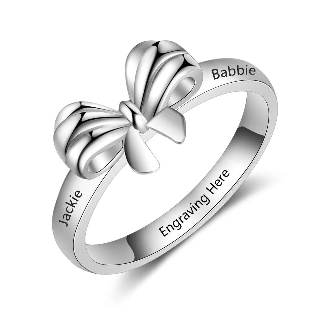 Personalized Name Engraved Bowknot Rings-Personalized Jewels