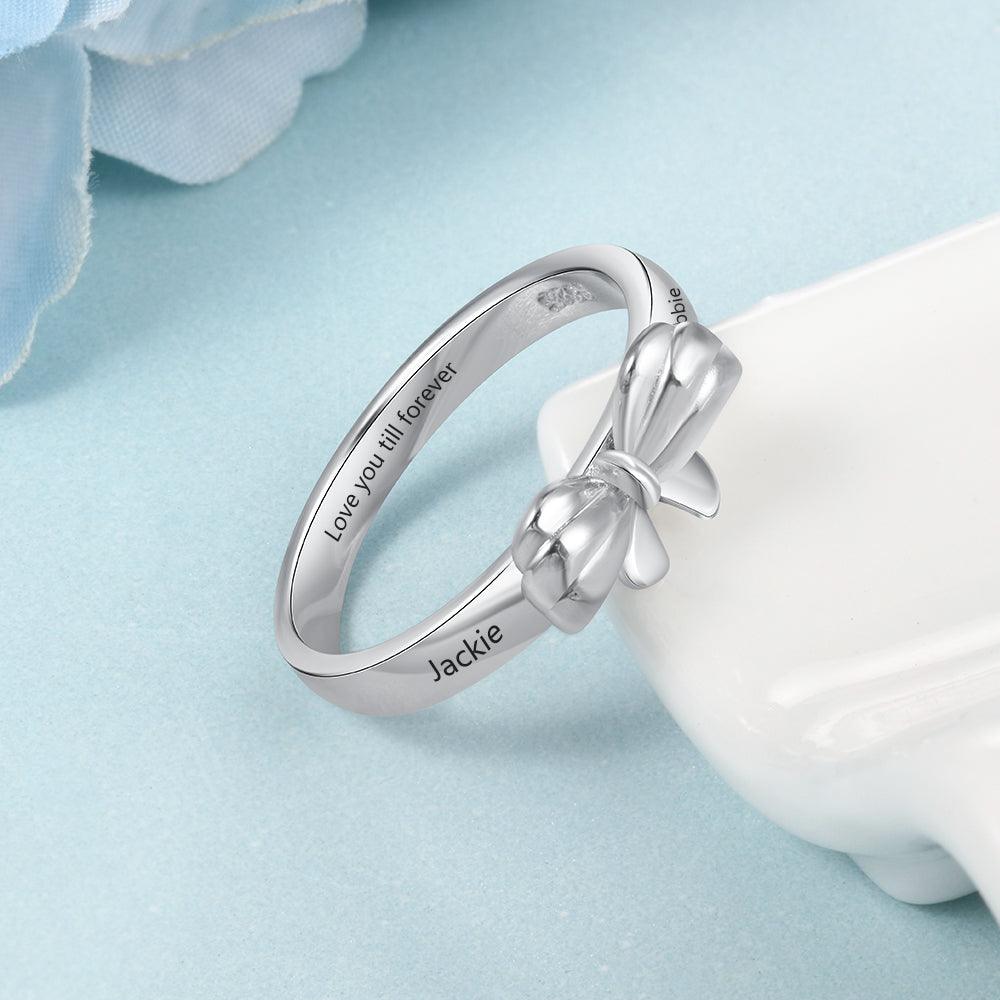 Personalized Name Engraved Bowknot Rings-Personalized Jewels