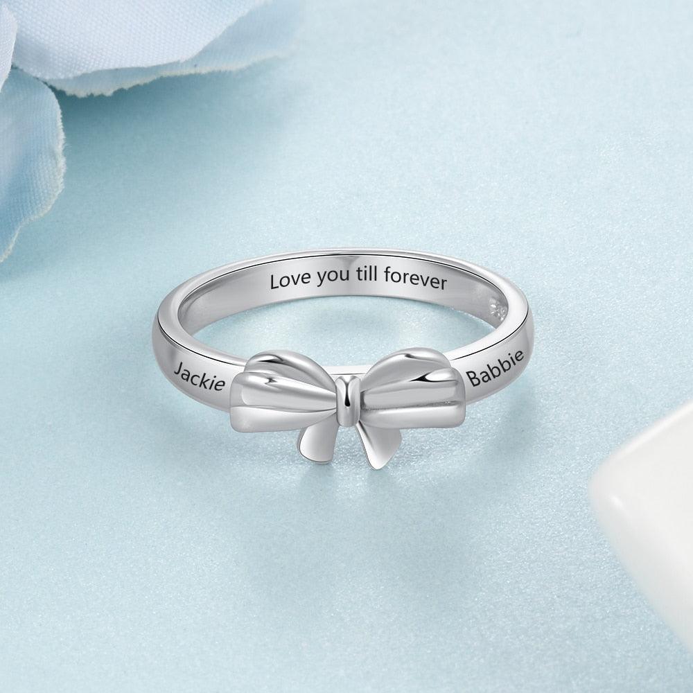 Personalized Name Engraved Bowknot Rings-Personalized Jewels
