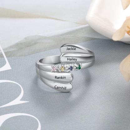 Personalized Name Ring with 4 Birthstones 925 Sterling Silver Mother Ring Customized Family Gift for Women - Personalized Jewel