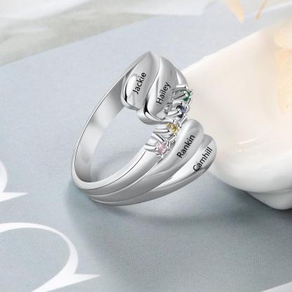 Personalized Name Ring with 4 Birthstones 925 Sterling Silver Mother Ring Customized Family Gift for Women - Personalized Jewel