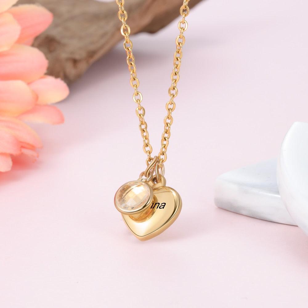 Personalized Necklace With Custom Birthstone And Name Engraving Pendant-Personalized Jewels