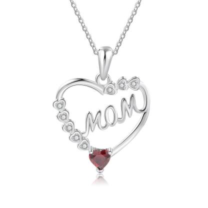 Personalized Necklace With MOM Engraved And Custom Zirconia Birthstone Pendant - Personalized Jewel