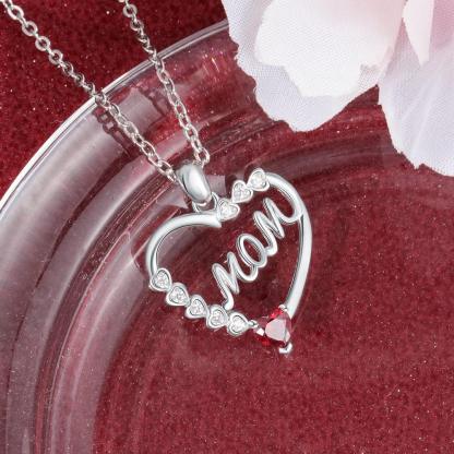 Personalized Necklace With MOM Engraved And Custom Zirconia Birthstone Pendant - Personalized Jewel