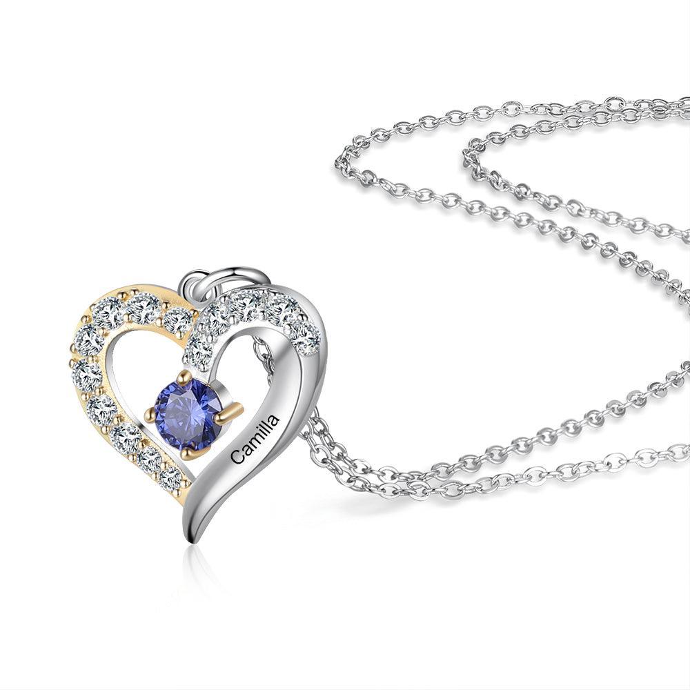 Personalized One Custom Name And Birthstone Pendant Necklace - Personalized Jewel