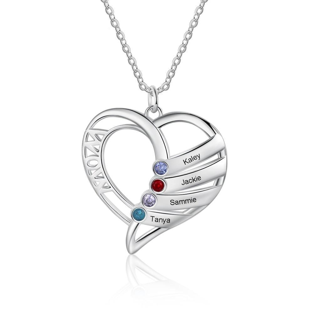 Personalized Pendant Custom 4 Birthstones And Names Engraving Pendant - Personalized Jewel