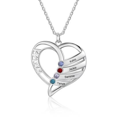Personalized Pendant Custom 4 Birthstones And Names Engraving Pendant - Personalized Jewel
