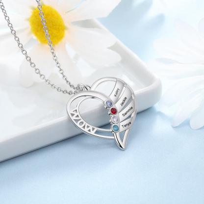 Personalized Pendant Custom 4 Birthstones And Names Engraving Pendant - Personalized Jewel